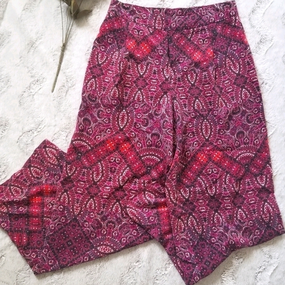 Cynthia Rowley 100% Silk Wide Leg Multicolor Bohemian Pants Size 4